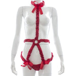 Sm Bondage Restraint Ribbon With Bow - Elastic Adult Arousal Gear For Women - Sensual Costumes & Accessories (Red)