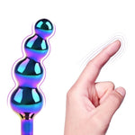 Metal Graduated Anal Beads with Jeweled Base Sturdy Curved Butt Plug for Men and Women