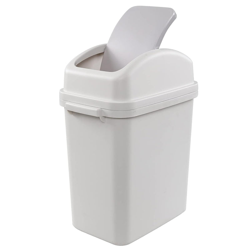 2.6 Gallon Plastic Trash Can With Lid, Swing Top Garbage Can, Gray