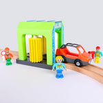 Car Wash Station Playset Toy For Wooden Train Track,Creative City Washer Scenes Pretend Play Toy Vehicles Train Accessory Preschool Learning Educational Toys For Toddlers Kids