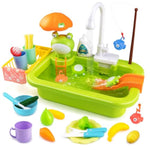 Play Sink With Running Water,Kids Sink Toy With Automatic Water Cycle System,Sink Fishing Game Toy With Food Kitchen Accessories,Kids Role Play Dress Up Dishwasher Toys For Boys And Girls Present