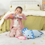 Giant Axolotl Plush With 3 Baby Axolotl Inside - 23.5" Soft Stuffed Animal Throw Pillow - Blue