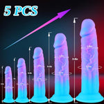 5-Piece Colorful Blue Purple Fantasy Dildo Set (6", 7", 8", 9", 10"), Realistic Silicone Small Big Huge G-Spot Dildo With Suction Cup, Prostate Dildos Anal Butt Plug Adult Sex Toys For Beginners Women