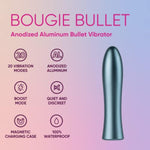 Bougie Bullet Vibrator For Women - Luxe Anodized Aluminum Adult Toy For Temperature Play With 20 Powerful Modes & Usb Magnetic Charging Case - Whisper Quiet & Waterproof Sex Toys (Sky Blue)