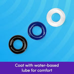 Doughnut Cock Ring Multipack - Stretchy Penis Ring - Waterproof - 3 Pack - Blue, Black & Clear