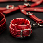 Bdsm Bondage Kit - Adjustable Handcuffs & Thigh Cuffs Restraints Set, Red Sex Toys For Couples & Women, Adult Role-Play, Sm Games, Bdsm Gear With Leather Straps (6Pcs)