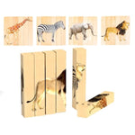 Wooden Animal Chunky Puzzles For Toddlers 2+ Years - Montessori 4 In 1 Safari Animal Block Puzzle Toy