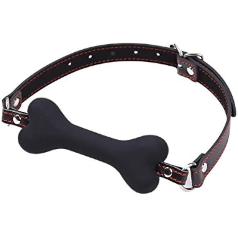 Mouth Bite Ball Gag Bondage Pet Bone Bite Pu Leather Straps Bdsm Restraints Sex Toys (Black)