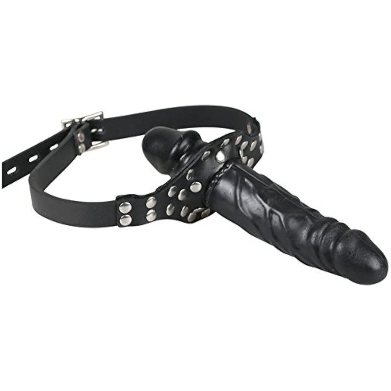 Double-Cock Lockable Realistic Penis Gag, Mouth Gag With Adjustable Leather Strap, Sm Dildo Gag(Long & Short)