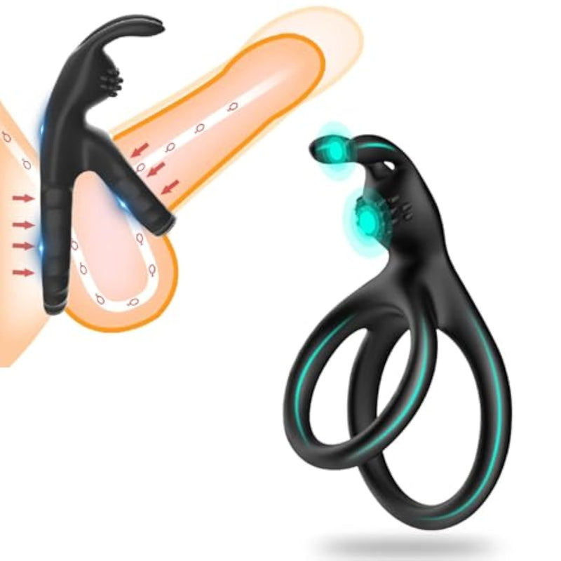 Dual Cock Ring With Rabbit Ear For Clitoral Stimulation Massager Male Penis Ring Sex Toys Strong Erection Enhancement Delay Ejaculation For Men Couples