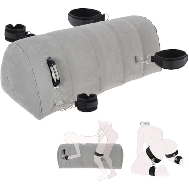 Inflatable Sex Toy Pillow With Bdsm Bondage - Adjustable Restraints Extra-Long Pillow Cushion For Couples, Includes 4 Cuffs For Kinky Sex Positions, Portable Sex Furniture For Bedroom & Outdoor Use