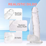 Realistic Dildo Clear-Colored Silicone Sex Toy 6.7/7.7/8.5 Inch With Powerful Suction Cups Hands-Free Play Soft G-Spot Stimulating Anal Sex Toy Made Of Safe Material (Clear, M-6.7Inchs)