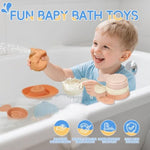 Baby Bath Toys For Kids Ages 1-3,16 Pack Toddlers Bath Toy For 2-4 Mold Free Stackable Boats & Spoons, Easy-Clean & Squeezable Silicone Bath Toys For Babies 6-12 Months Bathtub Water Pool Toys