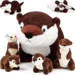 5 Pcs Gifts For Christmas Women Sea Otter Stuffed Animals Large Mommy Sea Otter Plush With 4 Cute Babies In Her Zippered Belly For Boys Girls Birthday Gifts Ocean Party Decors
