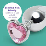 Jewelled Butt Plug - 3 Inch Heart Shaped Metal Anal Plug - Smooth & Firm Anal Toy - Waterproof - Pink Gem
