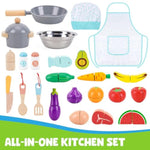Wooden Play Kitchen For Toddlers 1-3, Kids Children Pretend Toy Kitchen Playset, Toys Kitchen With Realistic 24 Pieces Toy Accessory, Cutting Play Food Toys Gifts For Ages 3-8 Girls Boys