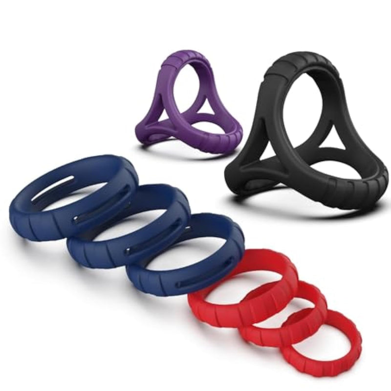 Silicone Penis Rings Set Sex Toys For Men?8 Different Sizes Cock Rings For Erection Enhancing, Long Lasting Stronger Men Sex Toy, Stretchy Adult Toys For Couples Pleasure- Red
