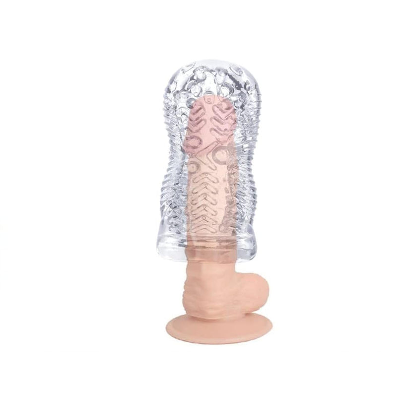 Lh- 3D Realistic Texture Spiral Tunnel Stroker Transparent Silicone Male Masturbator, Portable Penis Training Tool For Men With Multi-Layered Spiral Design, Waterproof & Easy To Clean