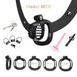 Small Lightweight Chastity Cage Whit 4 Rings & Chastity Belt & Silicone Urethral Dilator Set For Male, Mini Smooth Penis Cock Cage Chastity Devices Bondage Sex Toys For Men (Black-M2B)
