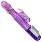 Thrusting Bunny Rabbit Vibrator - 12 Vibration & 4 Thrusting Intensities - Ribbed Shaft - Life-Like Head - Flexible Ears - Purple - 10 Inches - 1.45 Inches - Multi-Function - Blended Orgasms