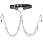 Neck Choker Collar With Nipple Clamps Chain Adjustable Non-Piercing Metal Clamps Necklaces Accessories For Women (Np+Silver Rivet)