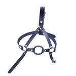 Ring Gag with Head Harness Restraint Leather Mask Fetish Mouth Gags Bondage Toys for Couple Adult BDSM Sex Products (Ring diameter:1.5 inch, Black)