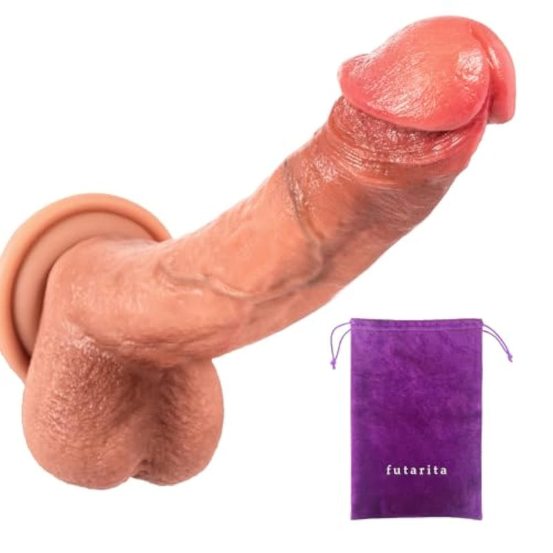 Phd Pretty Huge Dildo - 8" Perfect Fit Daddy Dick W/Real Skin Feel, Dual-Density Platinum-Cured Silicone, Body-Safe, Solid Suction Base, Harness-Compatible, For Vaginal, Anal & Pegging, W/Bag