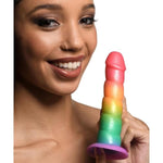 Simply Sweet Swirl Rainbow Silicone Dildo For Men Women & Couples. Colorful Swirled Strong Suction Base Dildo. 1 Piece, Rainbow.