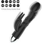 Silicone Rabbit Vibrator For Women Dual Head Vibration 10 Powerful Vibrating Modes Clitoral Stimulator Massager Aaa Battery (Not Included) Powered Waterproof Dildo For Couple Adult Sex Toy (Black)