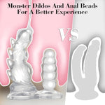 Monster Double Dildo,7.4 In Knot Dildo And 5.3 In Anal Beads,Clear Dildo With Strong Suction Cup,Adult Sex Toys For Women Men Lesbian