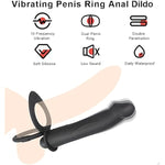 Dual Penetration Vibrating Dildo With Penis Rings, Strap-On Double Penetration Anal Sex Plug, Dildo Vibrator With Cock Rings For Men Sex Enhance, Butt Plug Strapon Anal Sex Toys For Couples (Black)