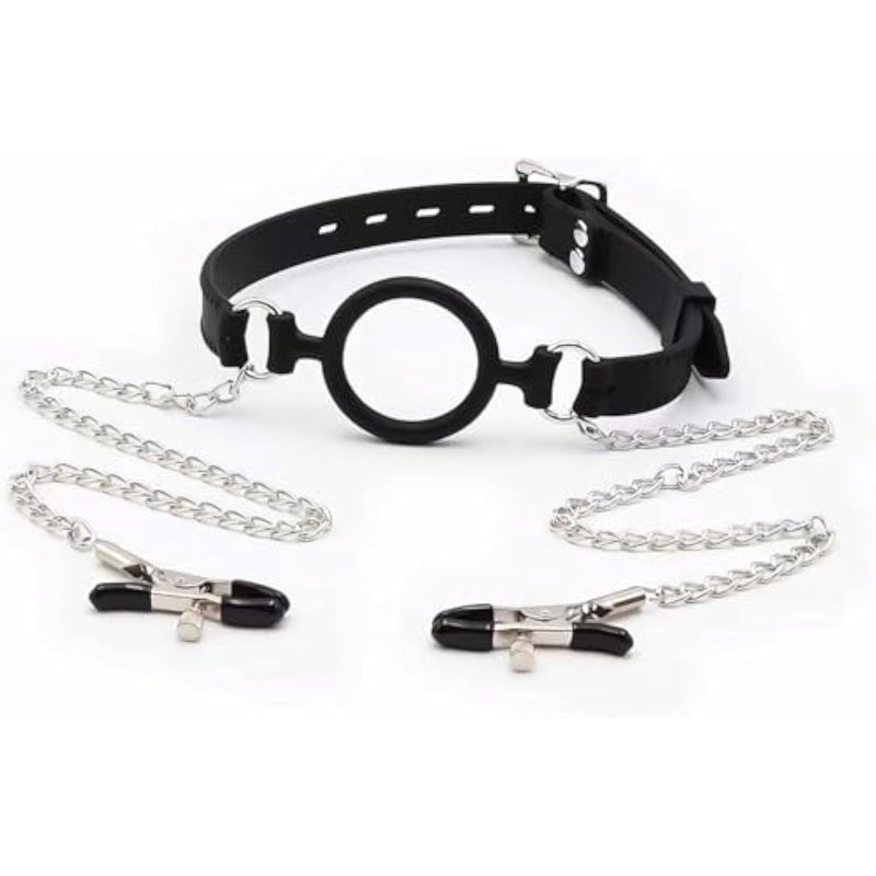 Silicone Strap Sex Open Mouth Gag Gag Mouth With Nipple Clamps Adult Bdsm Sex Bondage Toy Adjustable Mouth Gag Nipple Clamps Gag Bondage Sex Toy