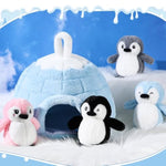 5 Pcs Penguin Stuffed Animal Set 4 Polar Small Baby Penguins Plushie With Igloo Soft Plushie Gifts For Kids Christmas Birthday Bag Stuffings Decoration Animal Theme Party Favors