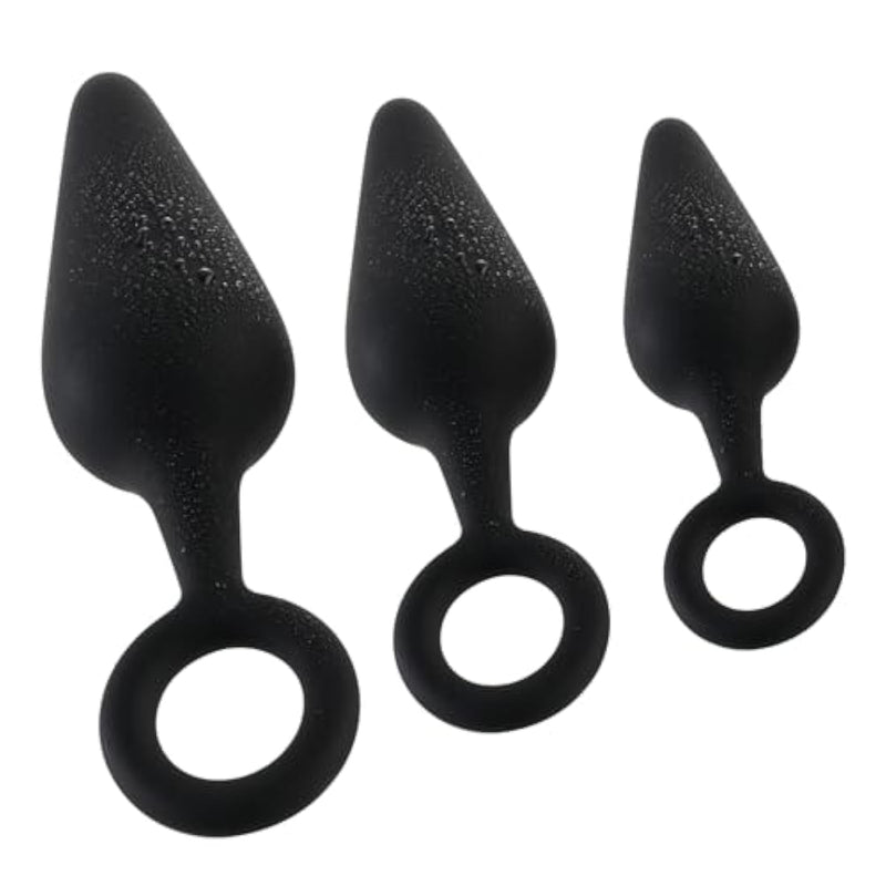 Silicone Anal Plug Training Kit With Safe Pull Ring, 3Pcs Butt Plug Trainer Set,Anal Sex Toy Trainer Kit For Beginners Men Women, Prostate Massager,Flexible Smooth Silicone Anus Dilator