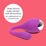 Ignite Vibrating Egg - 2 Inch Silicone Beginner Friendly Bullet Vibrator - 20 Function Vibrator For Women With Travel Lock - Rechargeable & Waterproof - Purple