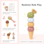 Wooden Ice Cream Cart For Kids, Ice Cream Truck Toy With Scooper & Wheels, Play Kitchen Accessories For Pretend Play With Menu & Pretend Money, Imaginative Preschool Toys For Girls & Boys 3+