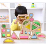 Wood Building Blocks Set For Kids 24 Pcs Rainbow Stacker Stacking Game Construction Toys Set Preschool Colorful Learning Educational Toys - Geometry Wooden Blocks For Boys & Girls