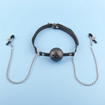 Ball Gag With Nipple Clamps, 4.5Cm Mouth Gag And Breast Clamps With Chains, Slave Restraints Ballgag For Couples Bedroom Play, Sm Bondage Sex Toys Flirt For Women Men Extreme Love (Black)