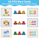 Wooden Alphabet Train Toy 27 Pcs Magnetic Alphabet Abc Letter Train Set Includes 42 Pcs Flash Cards, 1 Engine And 1 Storage Bag For Toddlers Kids Boys And Girls