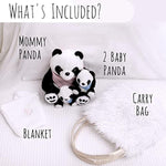 Panda Stuffed Animal Bear Plush Toy For Girls 5 Pcs Set - Mommy, 2 Babies, Bag, Blanket Stuffies 3 4 5 Year Old Girl, Little Girls Birthday, Christmas Age 3-9