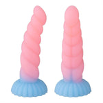 Luminous Twisted Silicone Anal Plug - Fantasy Dildo, Monster Dildo, Unicorn Dildo. Suction Cup Design. Prostate & G-Spot Massager For Women & Men, Intimate Sexual Wellness Toy.
