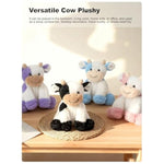 Cow Stuffed Animal Plush Toy, 8" Adorable Plush Cow Toy Soft Realistic Cow Plushie For Boys Girls Kids Teens, Purple And White