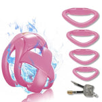 Resin Chastity Cage Male With 4 Curved Penis Rings Small Ventilated Chastity Lock Sex Toy Sm Bondage Fetish Devices For Men Cock Trainer (Pink,S-Arc Ring)