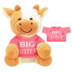 Big Sister Gift For Girls 8.7 Inches Sitting Bull Stuffed Plush And Doll Short Sleeve Set Pink Top Gifts Stuffed Animal For Little Girl Toddler Removable Cute T-Shirt Newborn Baby Shower Party
