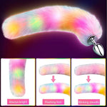 Sexy Fox Tail Anal Plug Sex Foreplay Glowing Adult Toys Fashion Role-Playing Alloy Anus Stopper Furry Pink Faux Fox Tail Couples Lover Flirting Libido Stimulation Toys (M)