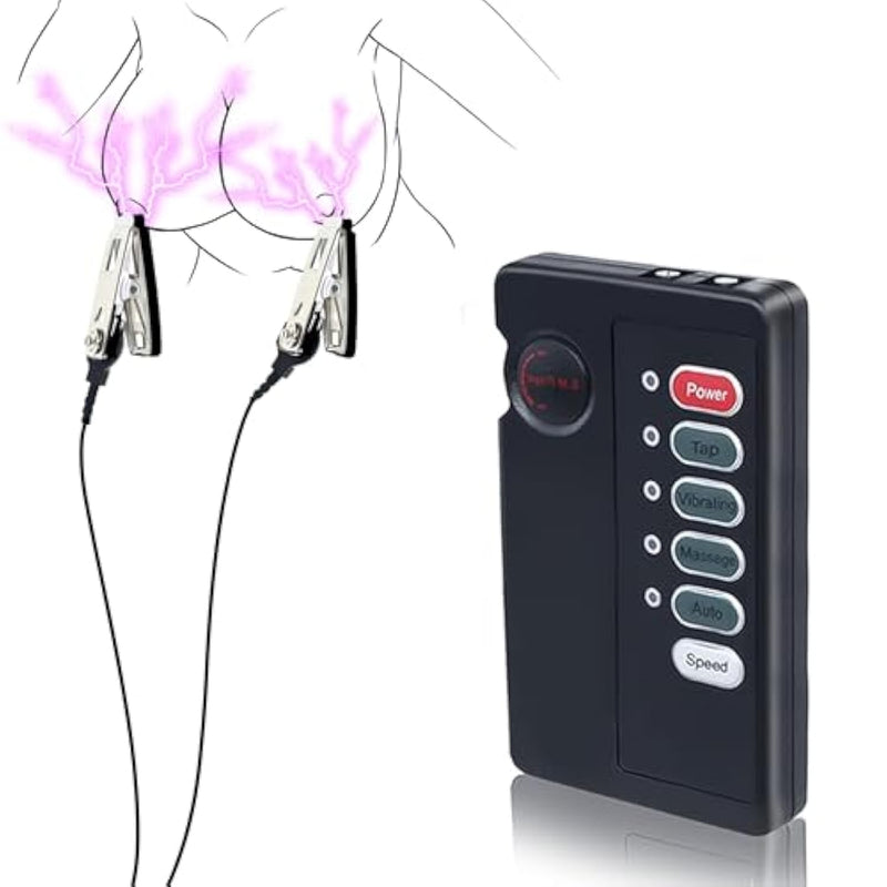Electric Shock Chastity Nipple Clamps Clitoral Clit Clamp With Adjustable Current Levles Nipples Clamp Electroshock Non Piercing Nipple Clip Kinky Sex Toys Things Flirting For Women Men Couples