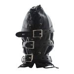Black Leather Bondage Hood for Unisex Adults - Full Face Blinder with Detachable Cover and Dildo Mouth Gag Head Hood
