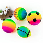 Rainbow Sports Balls Pack Of 4, 1 Each Of 8.5" Football, Basketball, Soccer And Volleyball For Playground, Inflatable Multi-Sport Ball Set With 1 Pump For Kids Outdoor Activities