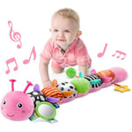 Baby Toys Musical Caterpillar,Infant Toys Stuffed Animals With Ruler Design,Mirror,Pull String&Ring Bell,Baby Teething Toys For Tummy Time Toy Newborn Gifts 3 6 12 Months(Pink,Leafy Limb)