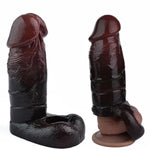 Male Realistic Penis Sleeve Penis Extension Sleeve With Cock Ring, Silicone Penis Enlarger Sleeve Small Penis Sheath Adult Sex Toy, Penis Extender Sleeve Men Sex Tool (Brown Black)